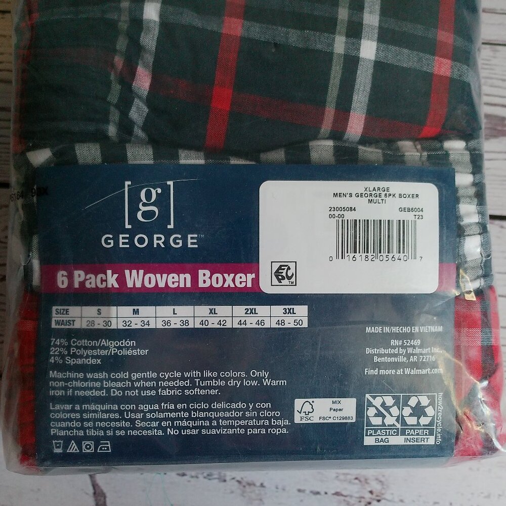 6-Pack George Plaid Woven Boxers, Size XL - Picture 3 of 3